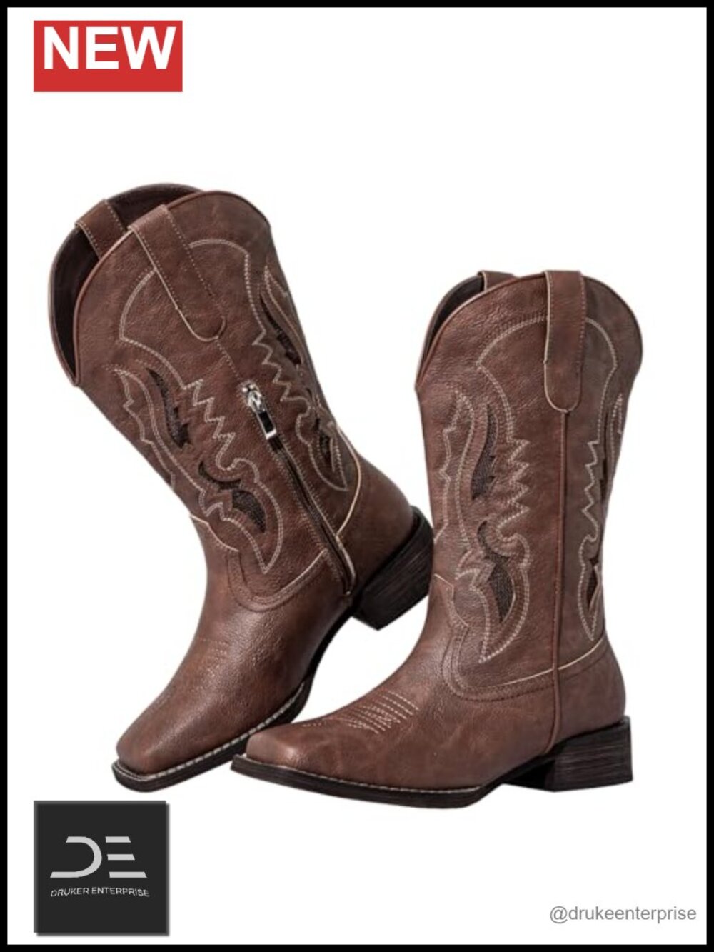 Extra Wide Calf Cowboy Boots Square Toe PU Leather Western Mid-Calf